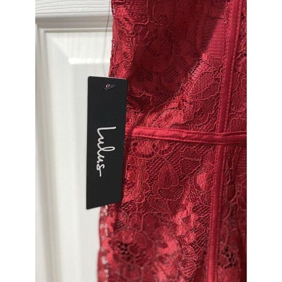 Lulus Lucy Wine Red MIDI Lace Bustier Dress Size L - Picture 9 of 13